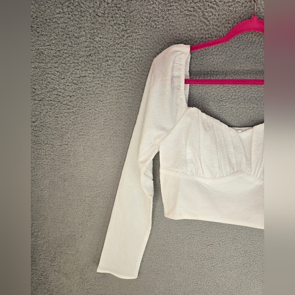 Astr The Label Crop Top White Womens Sz L Ruched Sweetheart Neckline Smock Back - Picture 2 of 12